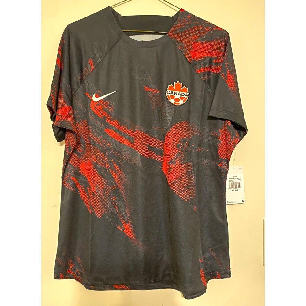 NWT Women's Nike Dri-Fit Canada Short Sleeve Pre-Match Top Size Large Red Black